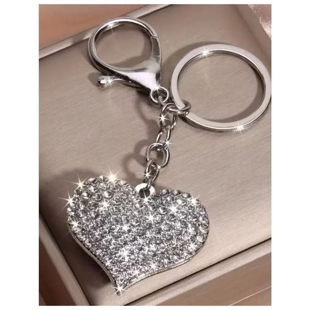 NWT Rhinestone Studded Double-Sided Heart Keychain Purse Backpack Fob